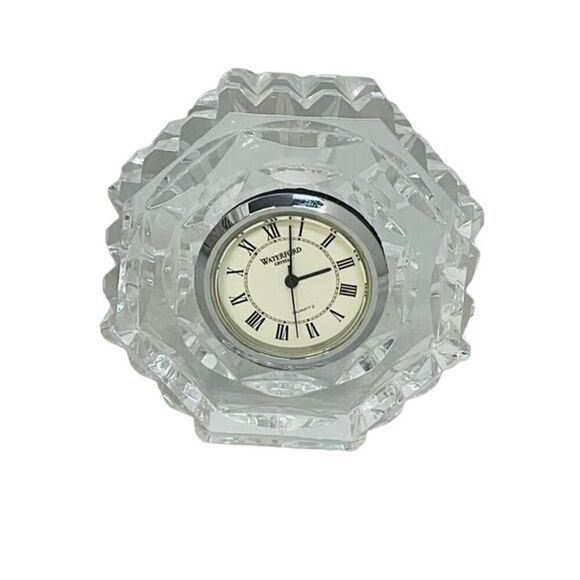 Waterford Crystal Octagonal Small Desk Clock Silver Trim 2 3/4" - Picture 1 of 8